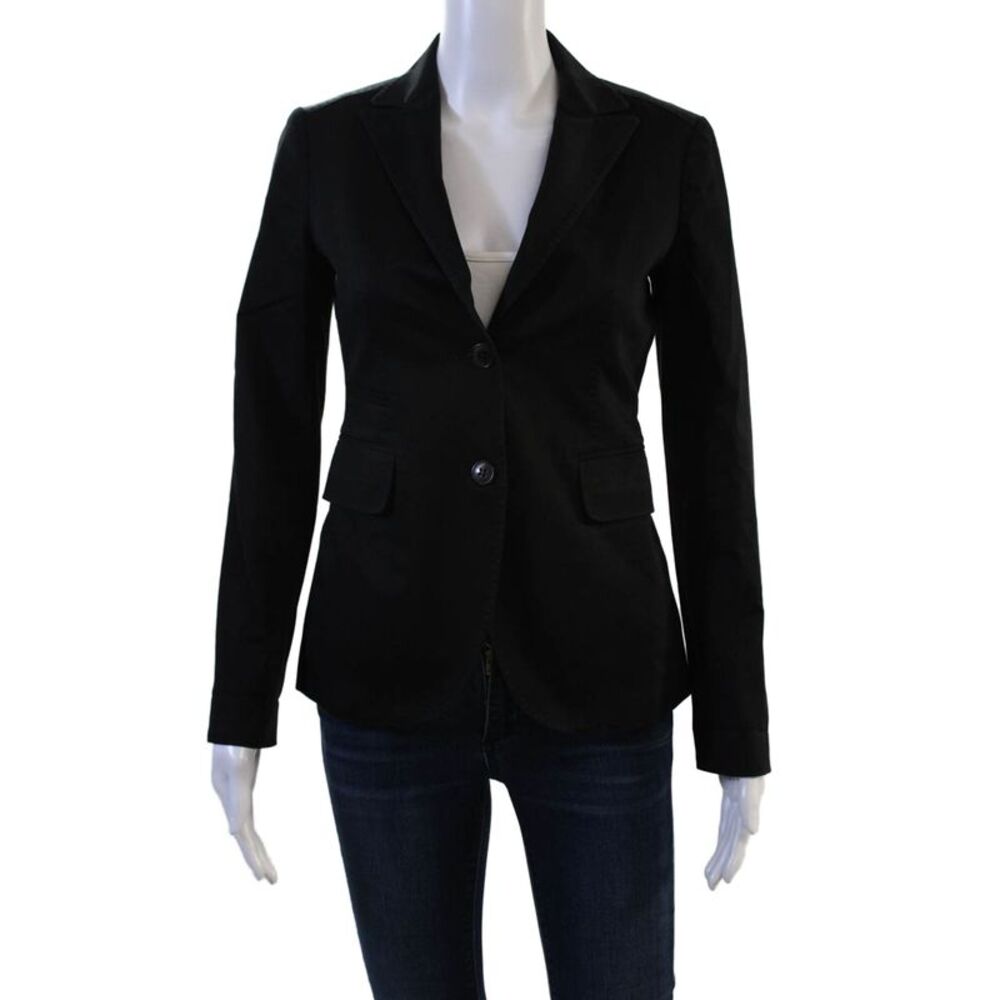 Maloom Unisex Black Collared Button Cotton Spandex Blazer Long Sleeve Size 6